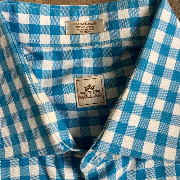 Peter Millar Shirt Mens XL Blue Check Plaid Long Sleeve Button Up - Picture 6 of 7